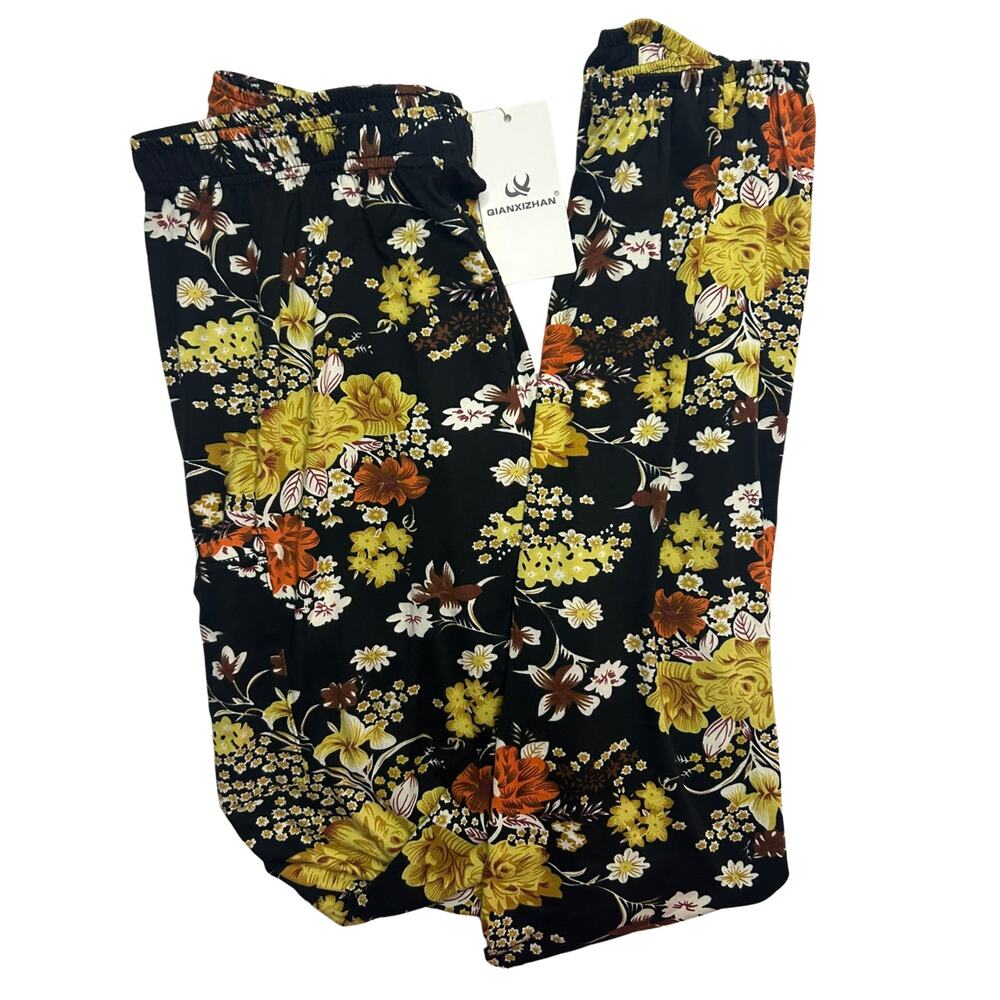 Floral Harem Yoga Pants High Waist Smocked QIANXIZHAN M NWT Boho Hippie Festival